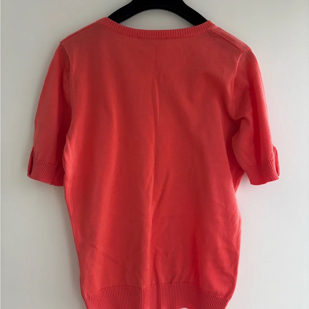 Authentic CHANEL cotton mix pink salmon short sleeve sweater